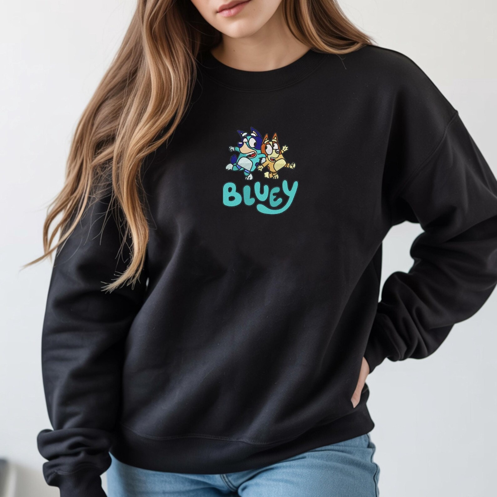 Bluey & Bingo Sweatshirt, Embroidered Cartoon Dog Crewneck, Family Matching Pullover, Holiday Cartoon Apparel - Image 3