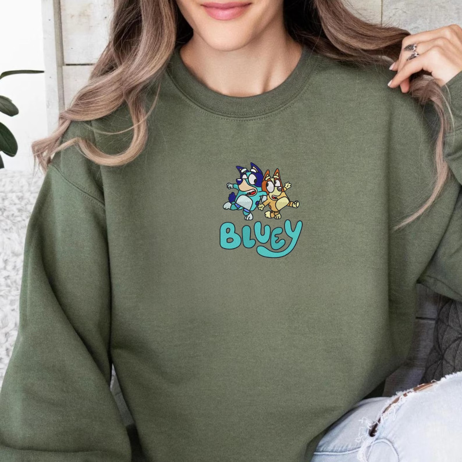 Bluey & Bingo Sweatshirt, Embroidered Cartoon Dog Crewneck, Family Matching Pullover, Holiday Cartoon Apparel - Image 4