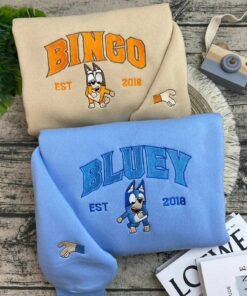 Funny Family Dog Bluey Embroidered Sweatshirt, Cute Dog Bluey Sweater, Cute Bingo Embroidered Hoodie (Custom)