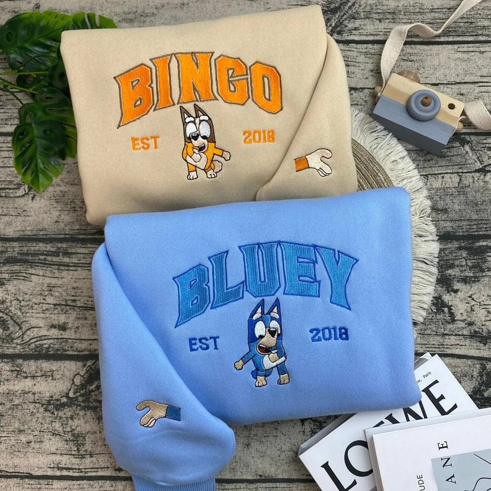 Funny Family Dog Bluey Embroidered Sweatshirt, Cute Dog Bluey Sweater, Cute Bingo Embroidered Hoodie (Custom)