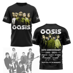 Oasis 33rd Anniversary 1991-2024 Thank You For The Memories 3D Shirt