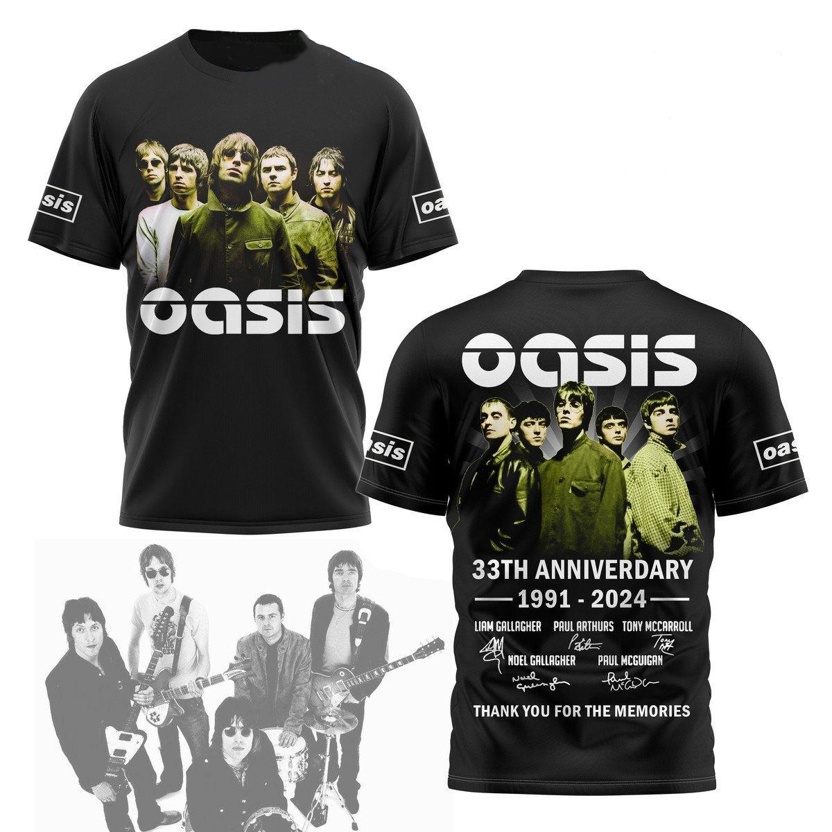Oasis 33rd Anniversary 1991-2024 Thank You For The Memories 3D Shirt