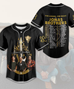 Alternative view of Jonas Brothers Five Albums One Night Black Design Baseball Jersey, Custom Color Jersey