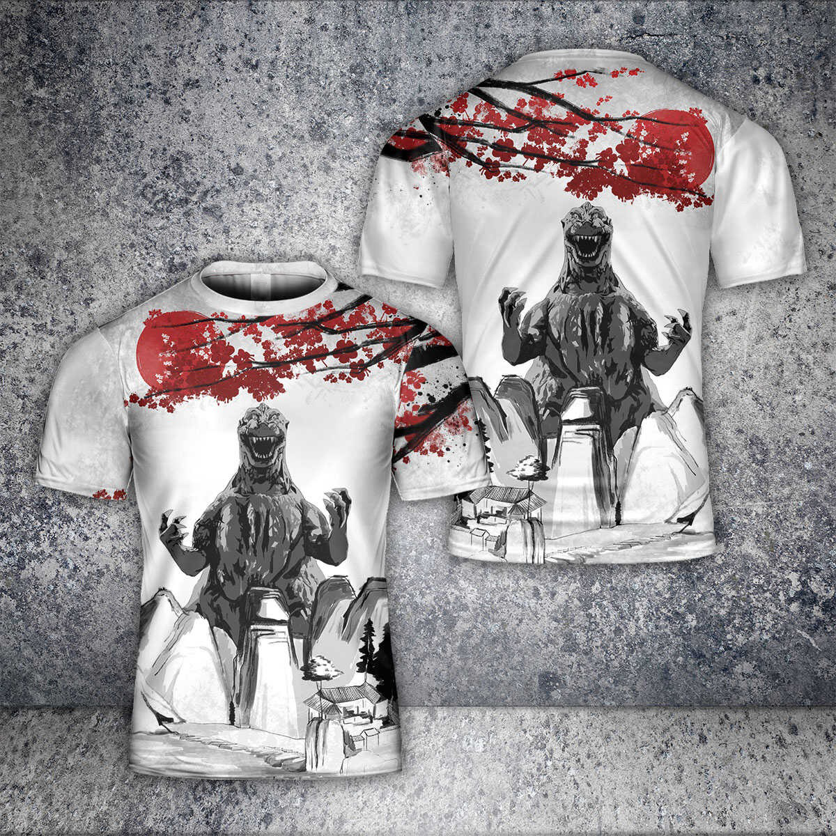 Godzilla All Over Print T-shirt - Eastern Style 3D Art Crewneck Tee