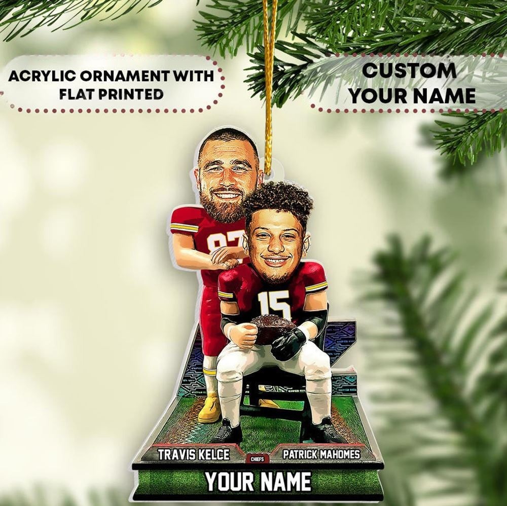 Custom Chiefs Football Christmas Ornament Travis Kelce Patrick Mahomes Step Brothers Kansas City Shape Ornament