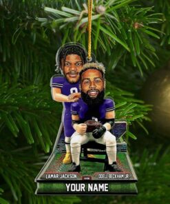 Alternative view of Custom Ravens Football Christmas Ornament Lamar Jackson Odell Beckham Jr Step Brothers Baltimore Shape Ornament