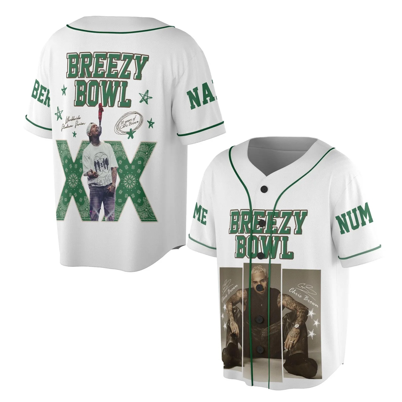 Custom Chris Brown Tour Baseball Jersey, Breezy Bowl XX Concert 2025 Baseball Jersey - Image 5