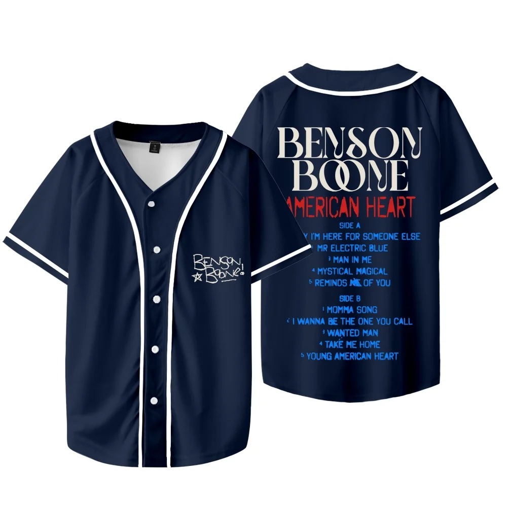 Custom Color Benson Boone American Heart Tracklist Baseball Jacket V-neck Short Sleeve T-Shirts - Image 5