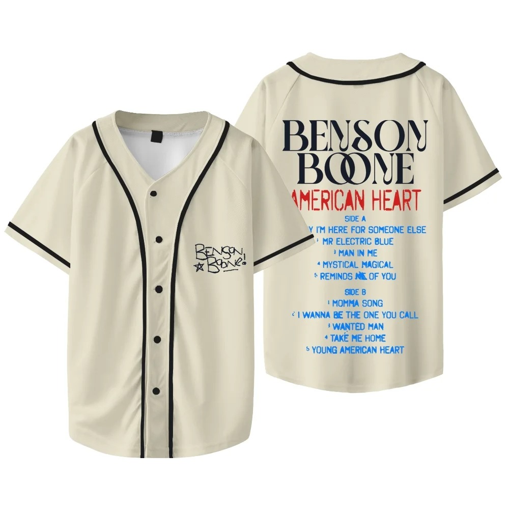 Custom Color Benson Boone American Heart Tracklist Baseball Jacket V-neck Short Sleeve T-Shirts