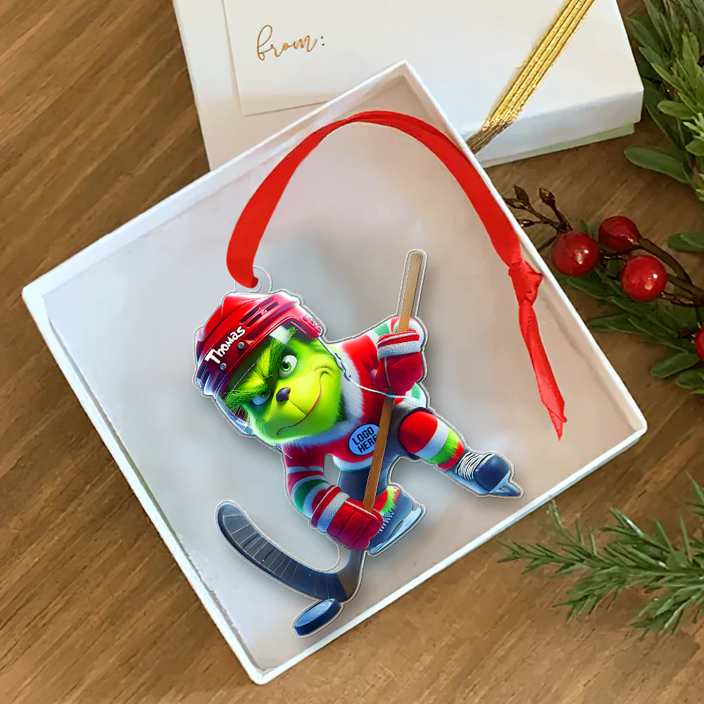 The Grinch Ornament, Merry Grinchmas Ornament, Grinch Football Ornament, Funny Sports Acrylic Ornament - Image 3