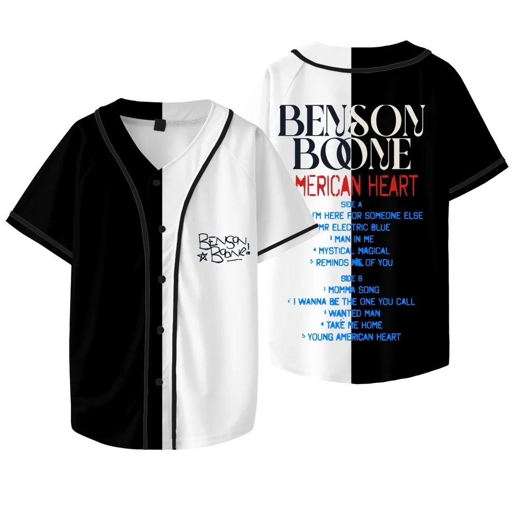 Custom Color Benson Boone American Heart Tracklist Baseball Jacket V-neck Short Sleeve T-Shirts - Image 2
