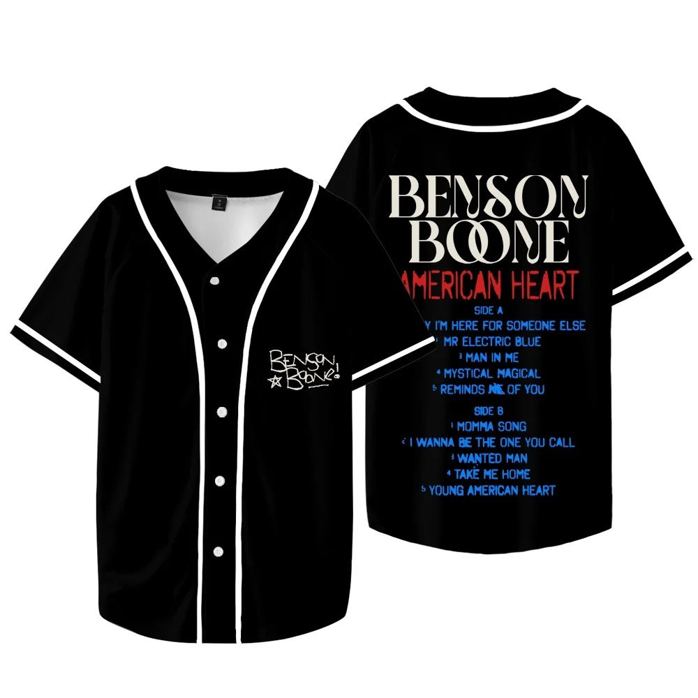 Custom Color Benson Boone American Heart Tracklist Baseball Jacket V-neck Short Sleeve T-Shirts - Image 6