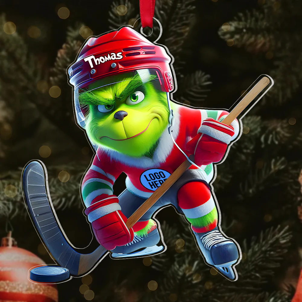The Grinch Ornament, Merry Grinchmas Ornament, Grinch Football Ornament, Funny Sports Acrylic Ornament - Image 4