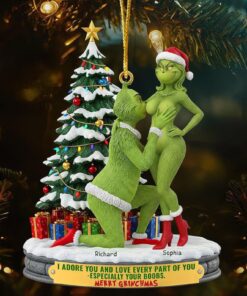 Personalized Grinch Christmas Ornament, Funny Green Monster Couple, Custom Holiday Tree Decoration, Christmas Ornament