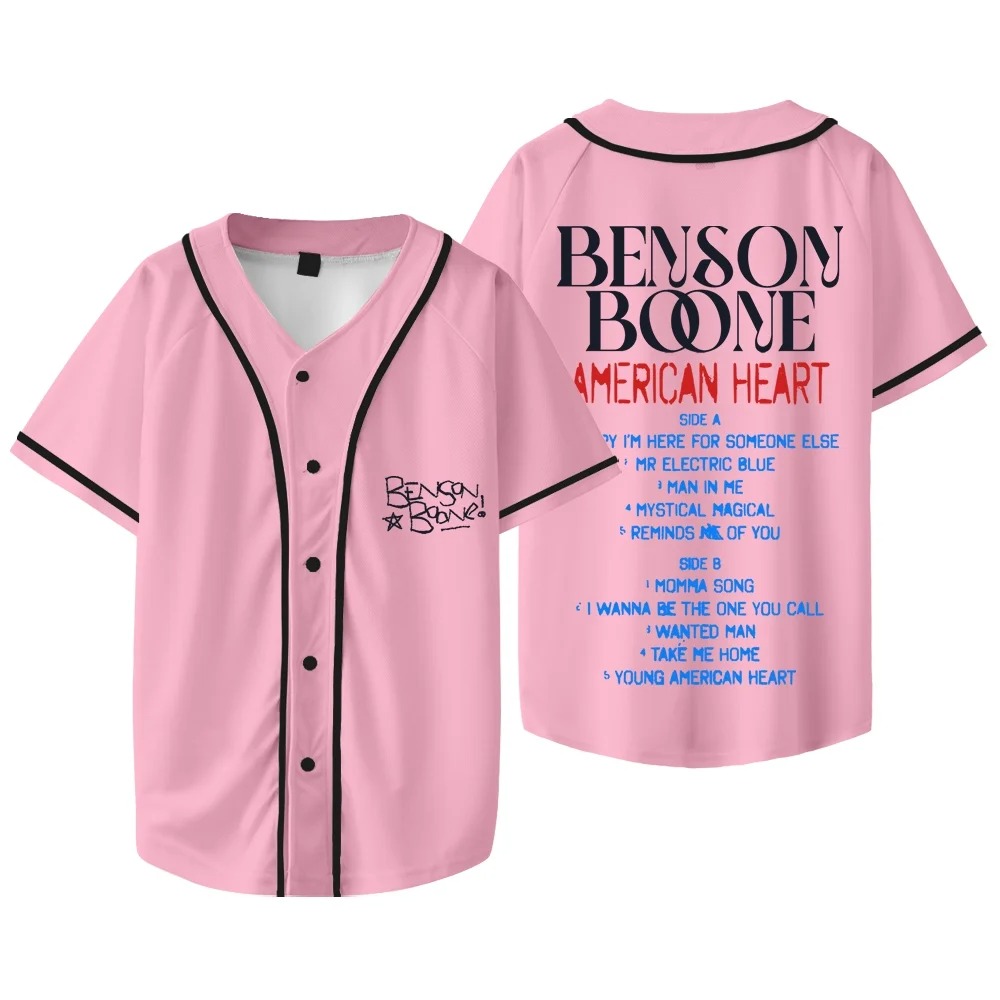Custom Color Benson Boone American Heart Tracklist Baseball Jacket V-neck Short Sleeve T-Shirts - Image 8