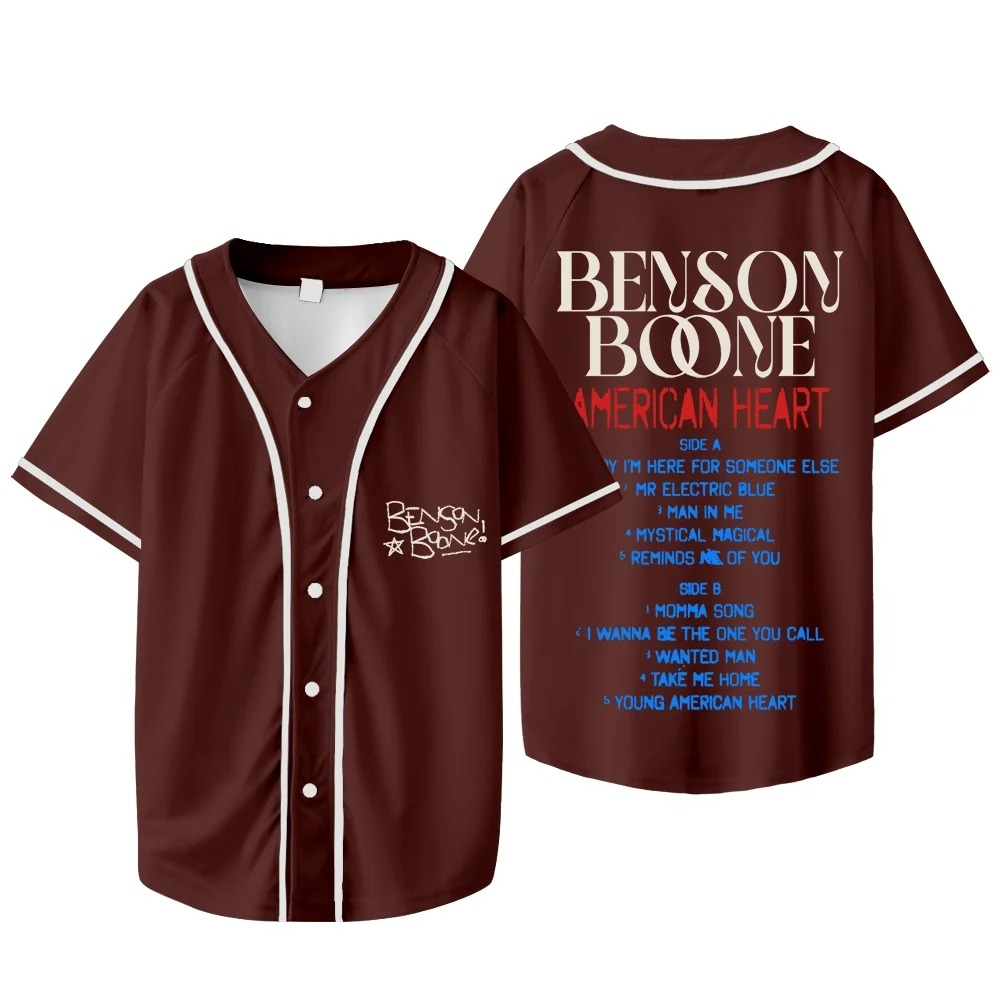 Custom Color Benson Boone American Heart Tracklist Baseball Jacket V-neck Short Sleeve T-Shirts - Image 3