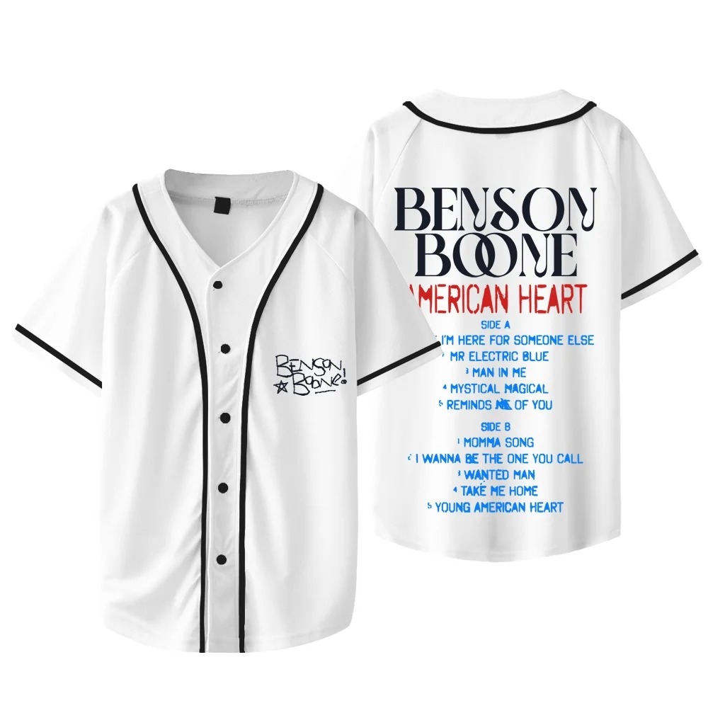 Custom Color Benson Boone American Heart Tracklist Baseball Jacket V-neck Short Sleeve T-Shirts - Image 4