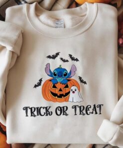 Embroidered Stitch Halloween Sweatshirt, Lilo Stitch Halloween Shirt