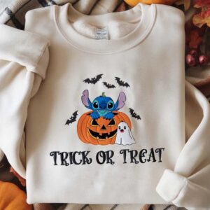 Embroidered Stitch Halloween Sweatshirt, Lilo Stitch Halloween Shirt