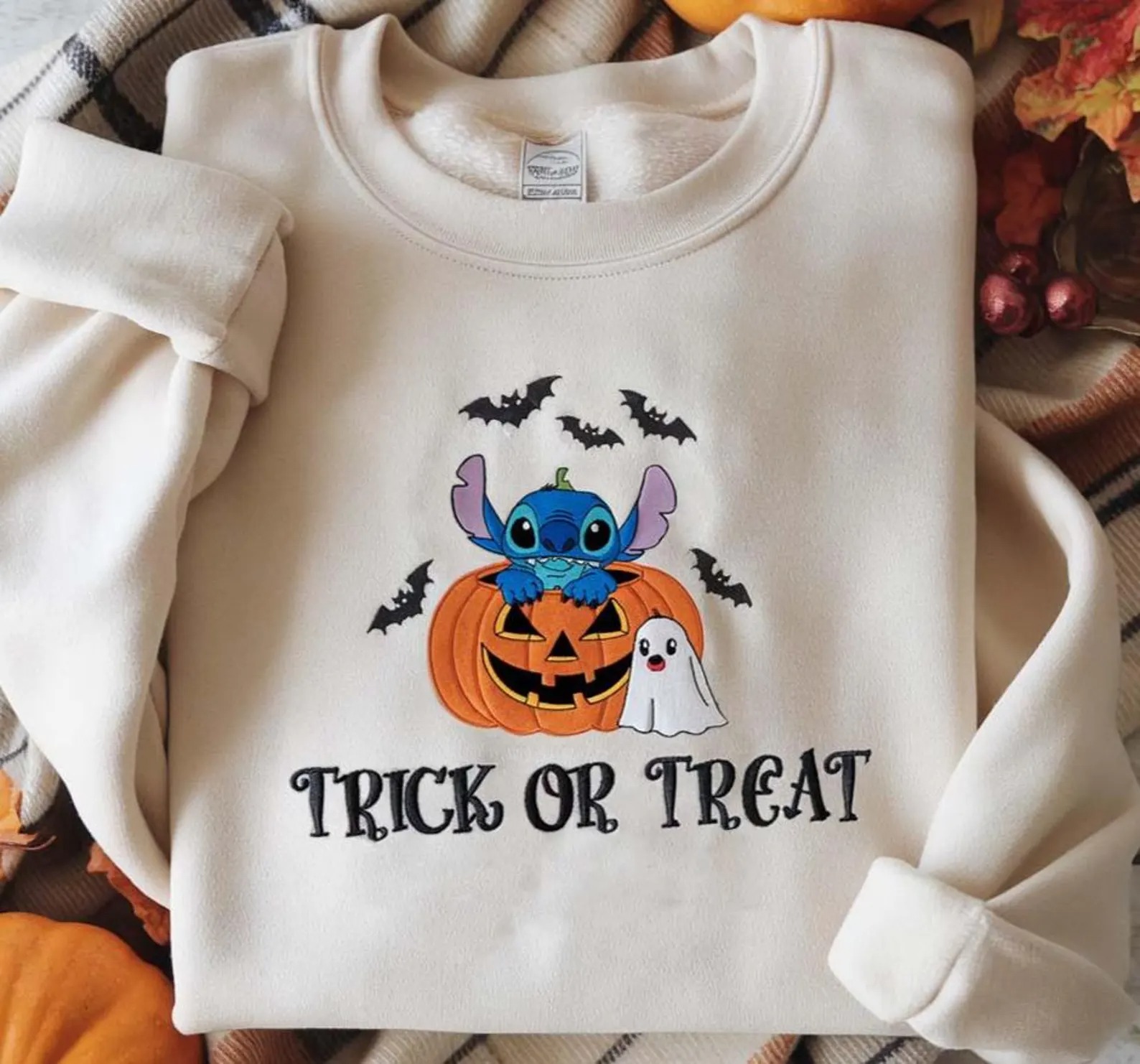 Embroidered Stitch Halloween Sweatshirt, Lilo Stitch Halloween Shirt