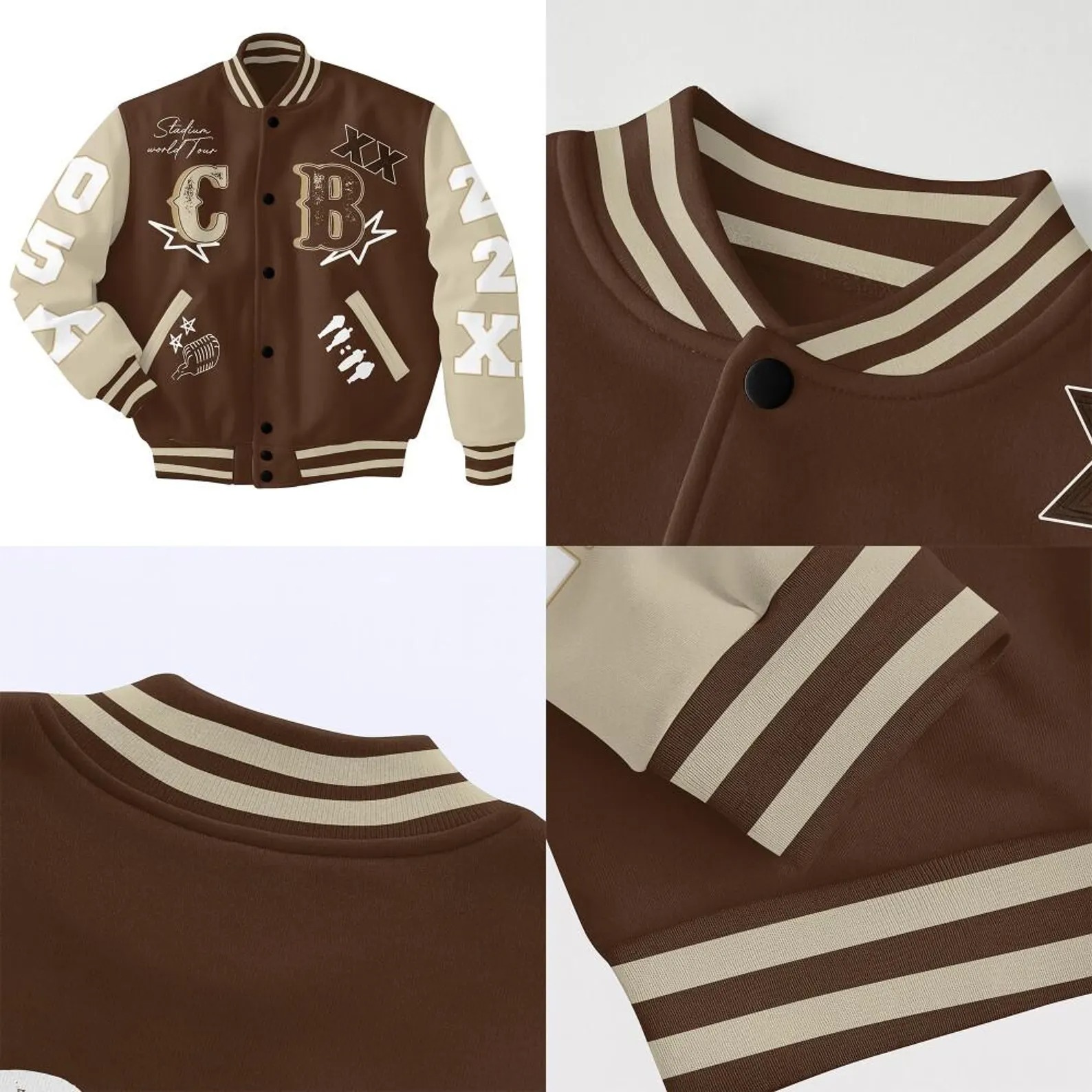 Customized Name CB XX Varsity Natural Chris Brown BaseBall Jacket, Breezy Bowl XX 2025 BaseBall Jacket - Image 3