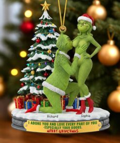 Alternative view of Personalized Grinch Christmas Ornament, Funny Green Monster Couple, Custom Holiday Tree Decoration, Christmas Ornament