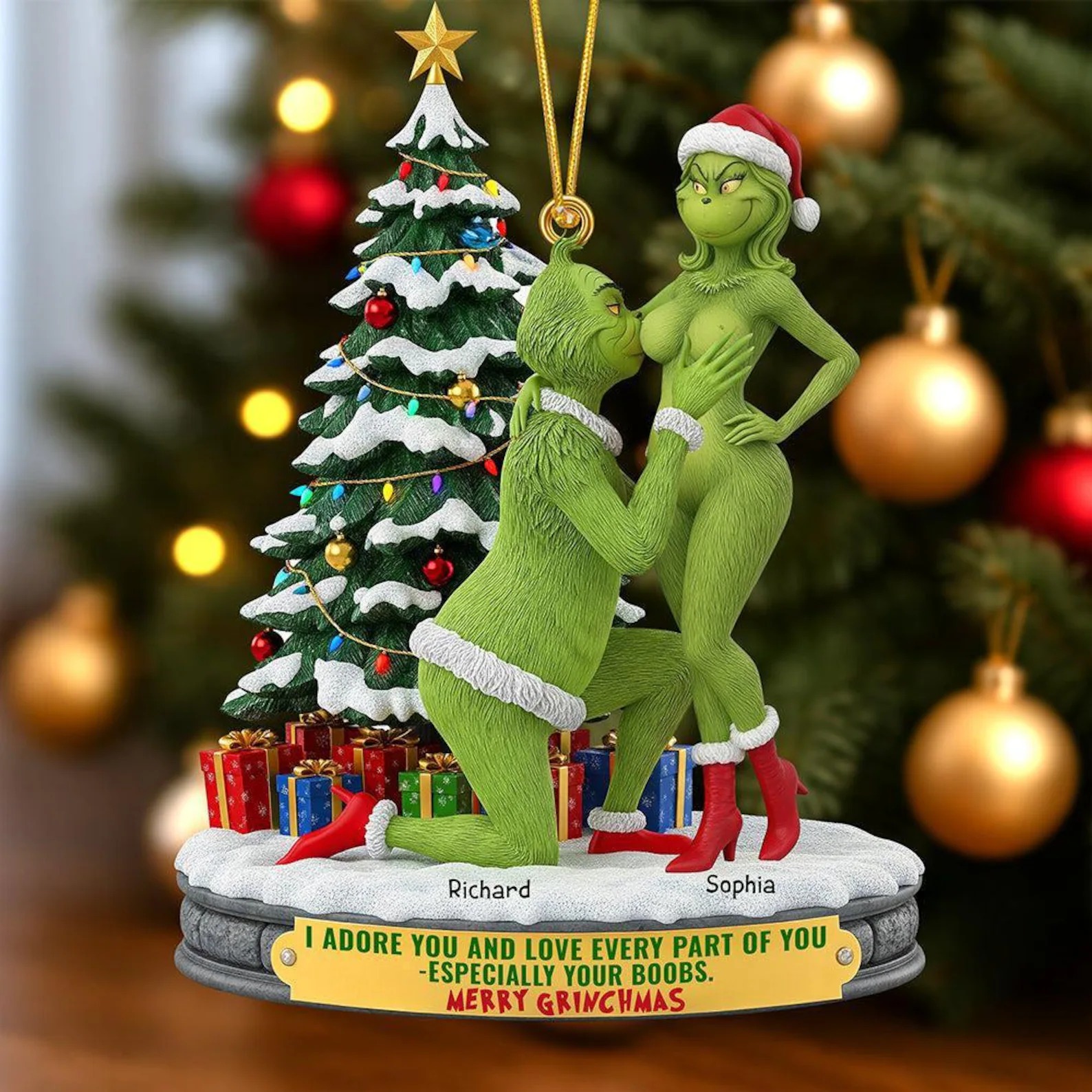 Personalized Grinch Christmas Ornament, Funny Green Monster Couple, Custom Holiday Tree Decoration, Christmas Ornament - Image 2