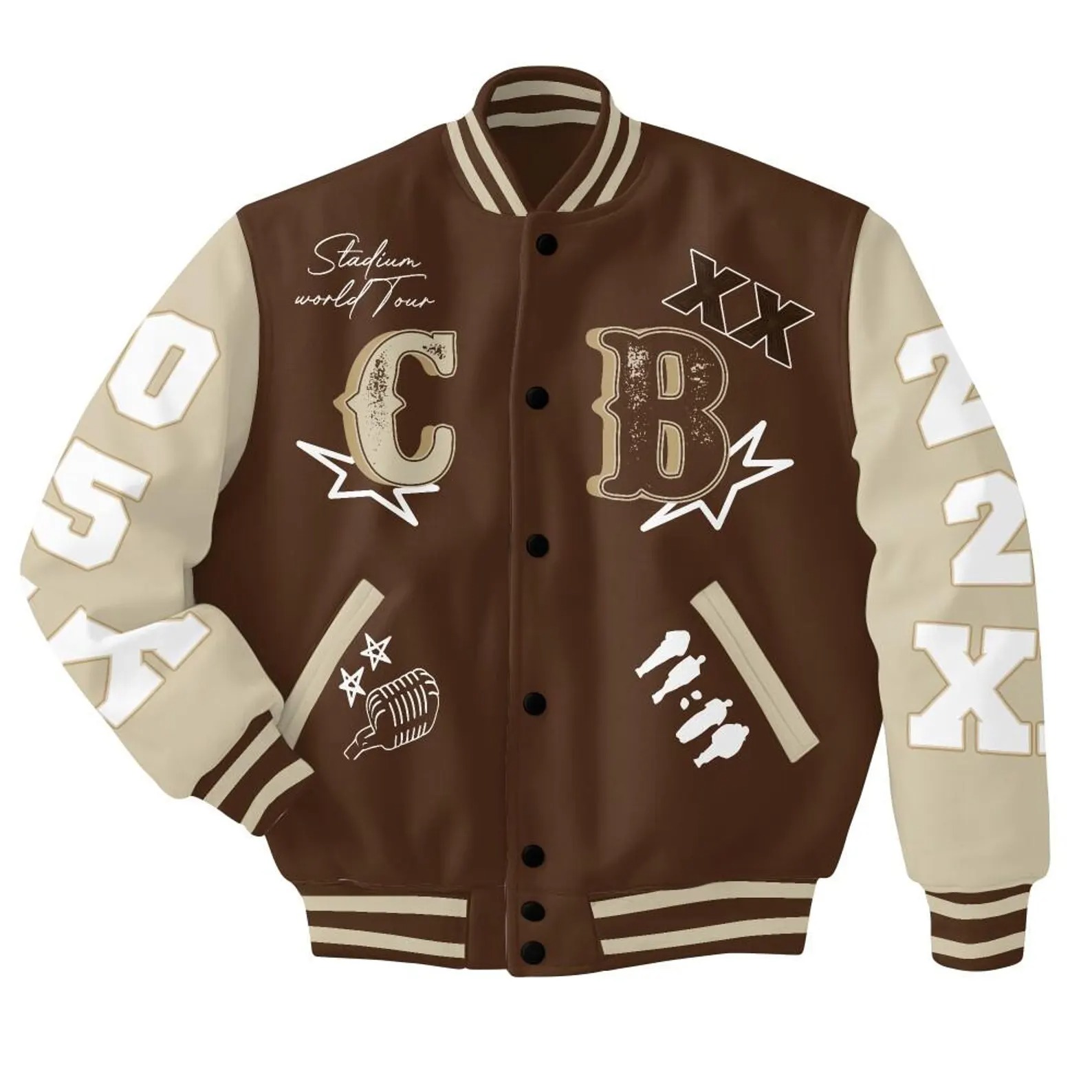 Customized Name CB XX Varsity Natural Chris Brown BaseBall Jacket, Breezy Bowl XX 2025 BaseBall Jacket - Image 4
