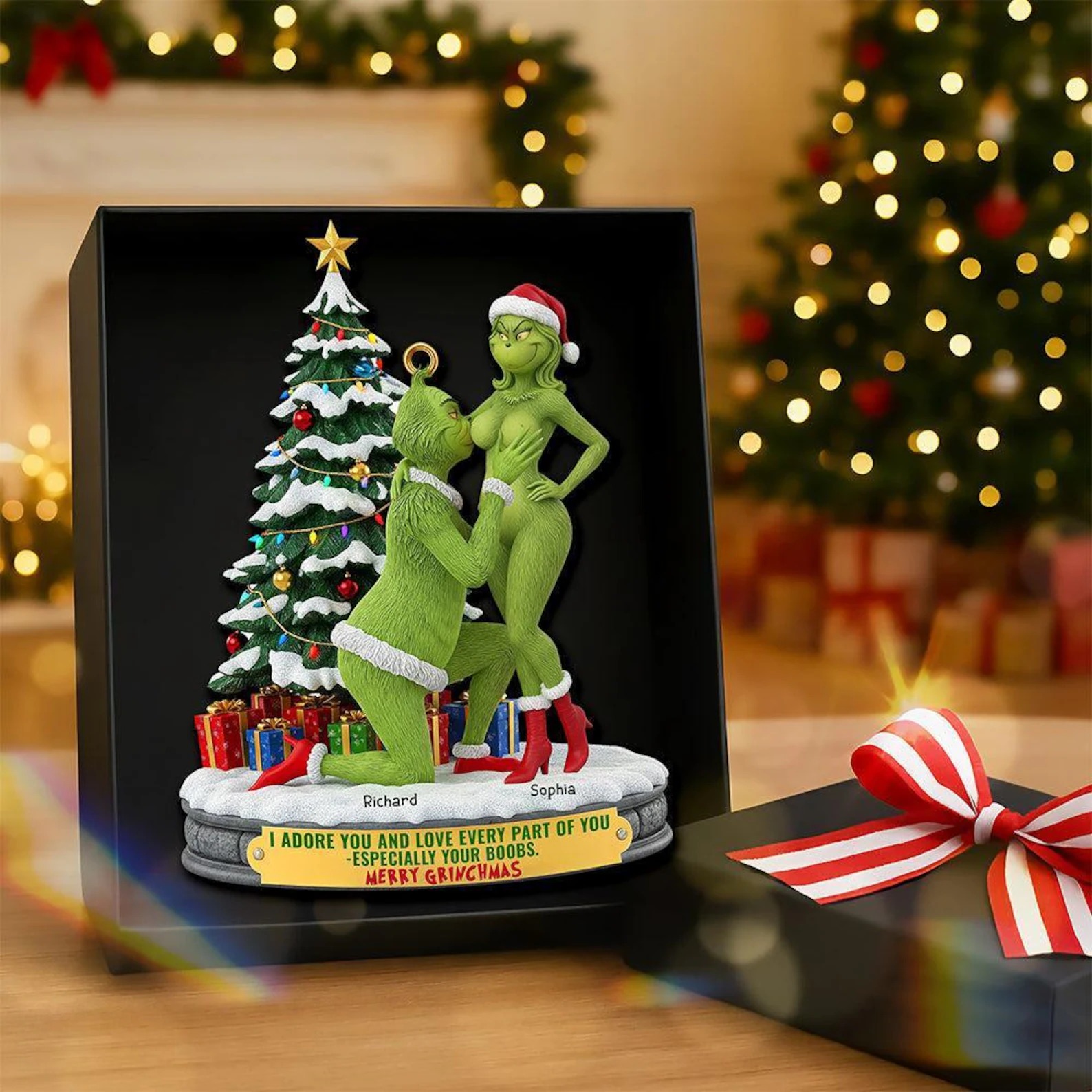 Personalized Grinch Christmas Ornament, Funny Green Monster Couple, Custom Holiday Tree Decoration, Christmas Ornament - Image 3