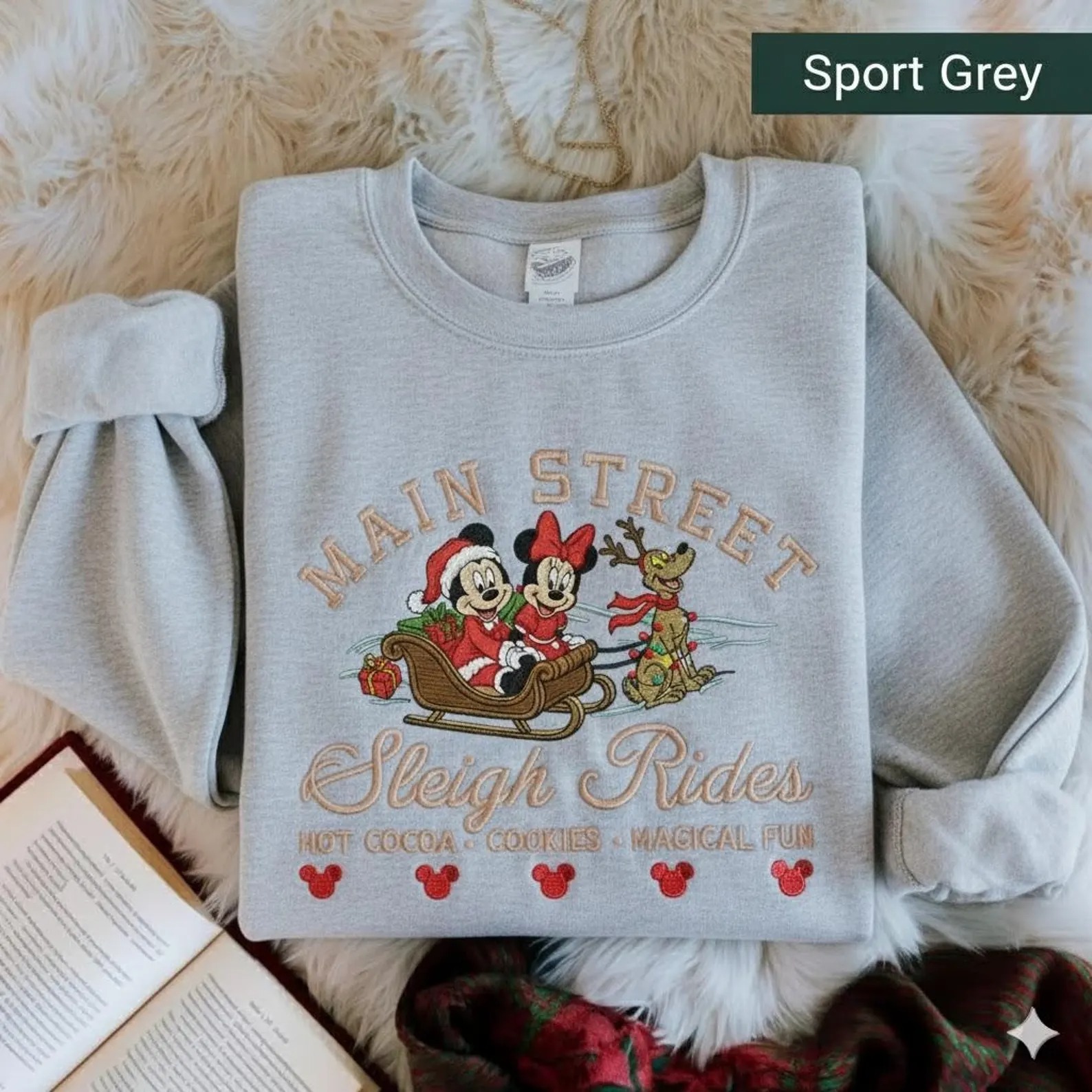 Embroidered Retro Mickey Minnie Main Street Sleigh Rides Sweatshirt, Disney Christmas Sweatshirt, Mickey Minnie Christmas Sweatshirt - Image 2