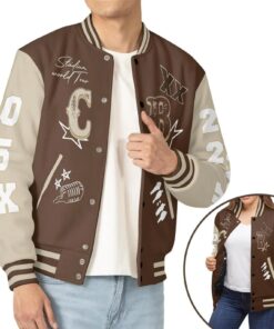 Alternative view of Customized Name CB XX Varsity Natural Chris Brown BaseBall Jacket, Breezy Bowl XX 2025 BaseBall Jacket