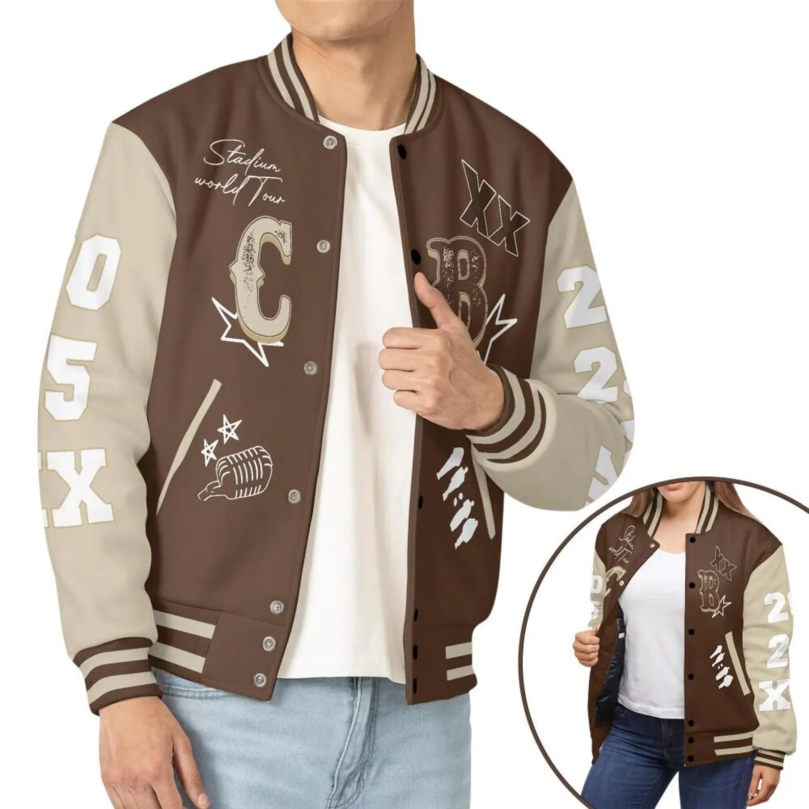 Customized Name CB XX Varsity Natural Chris Brown BaseBall Jacket, Breezy Bowl XX 2025 BaseBall Jacket - Image 2