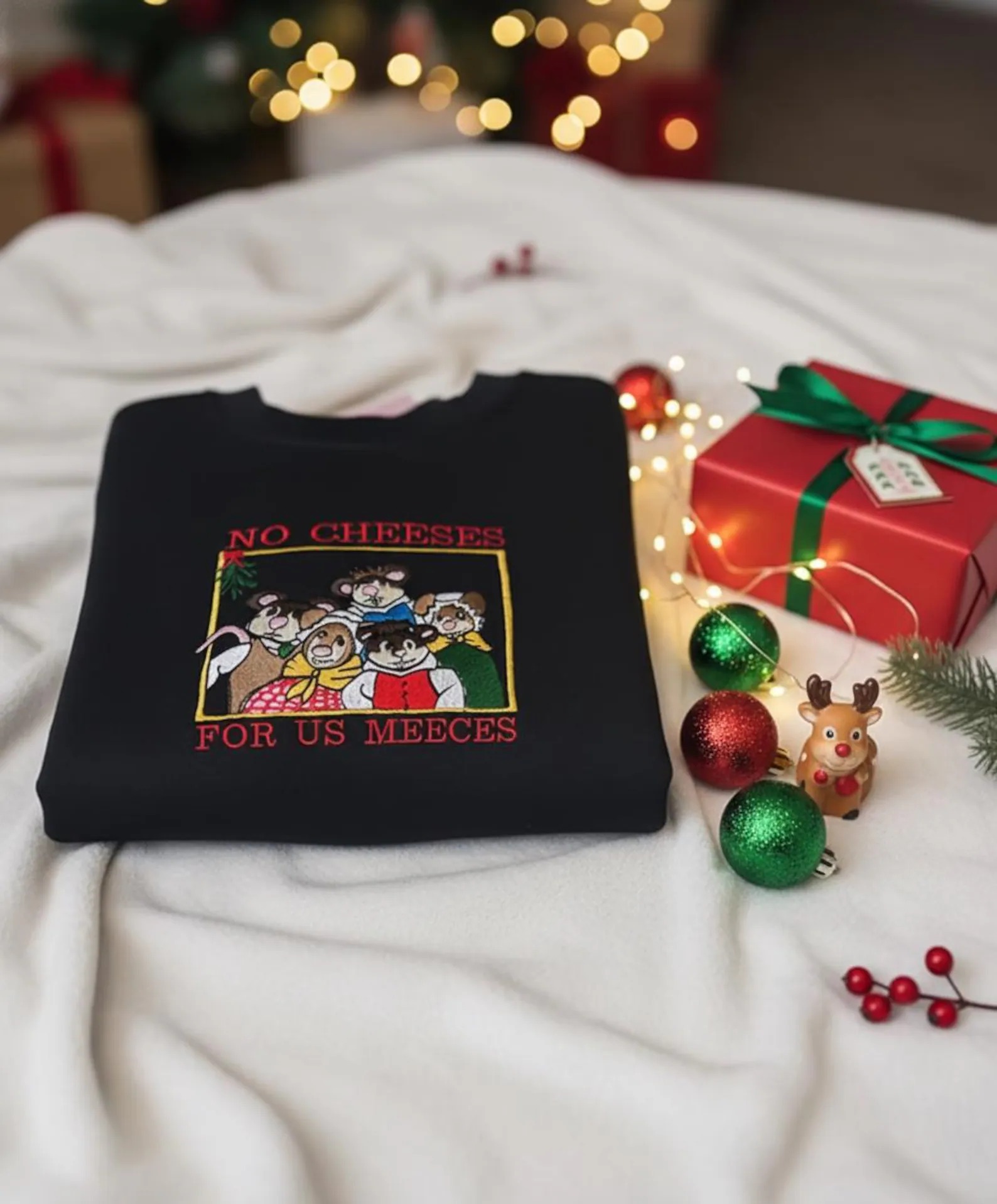 Embroidered No Cheeses For Us Meeces Christmas Disney Sweatshirt, The Muppets Christmas Embroidered Sweatshirt - Image 3