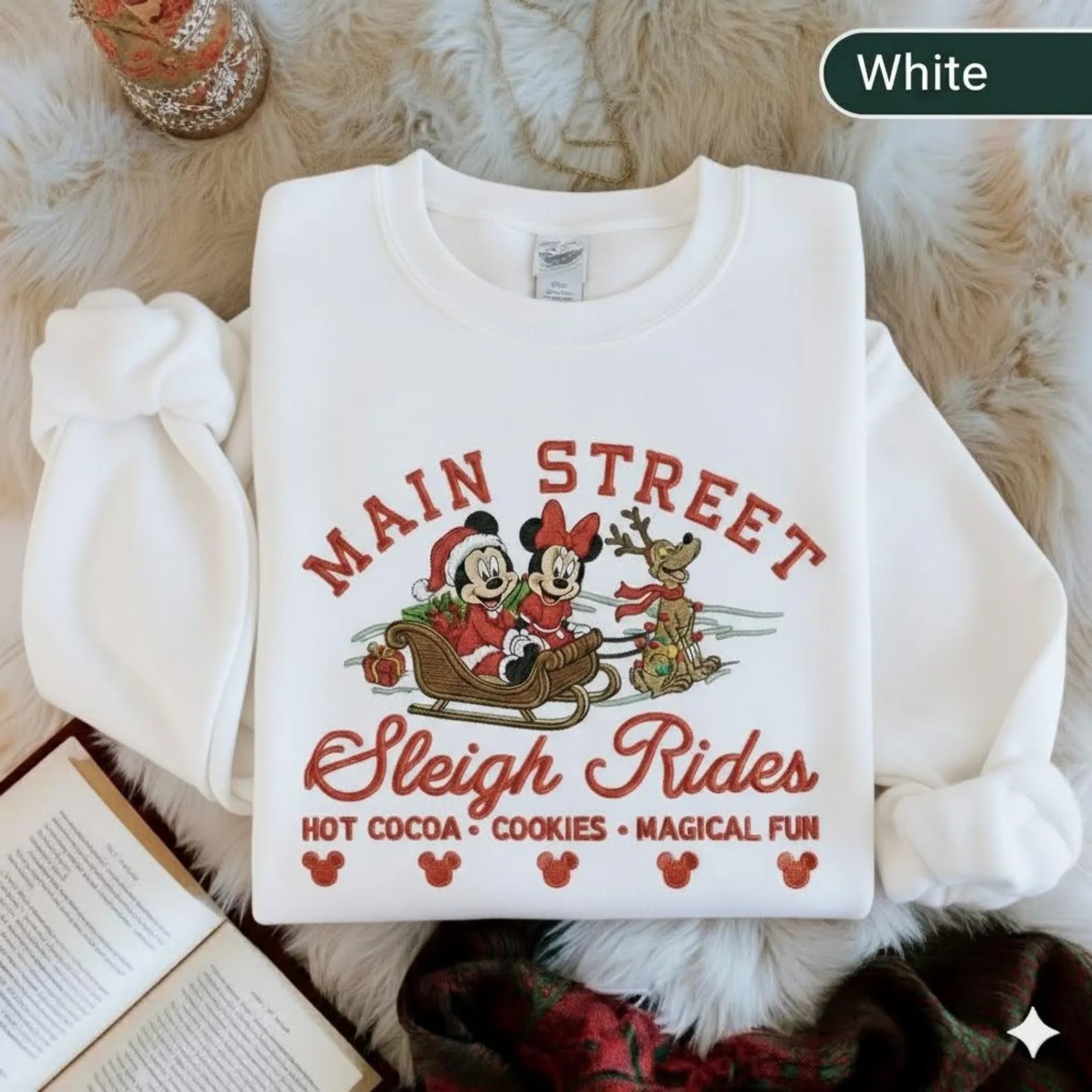 Embroidered Retro Mickey Minnie Main Street Sleigh Rides Sweatshirt, Disney Christmas Sweatshirt, Mickey Minnie Christmas Sweatshirt - Image 3