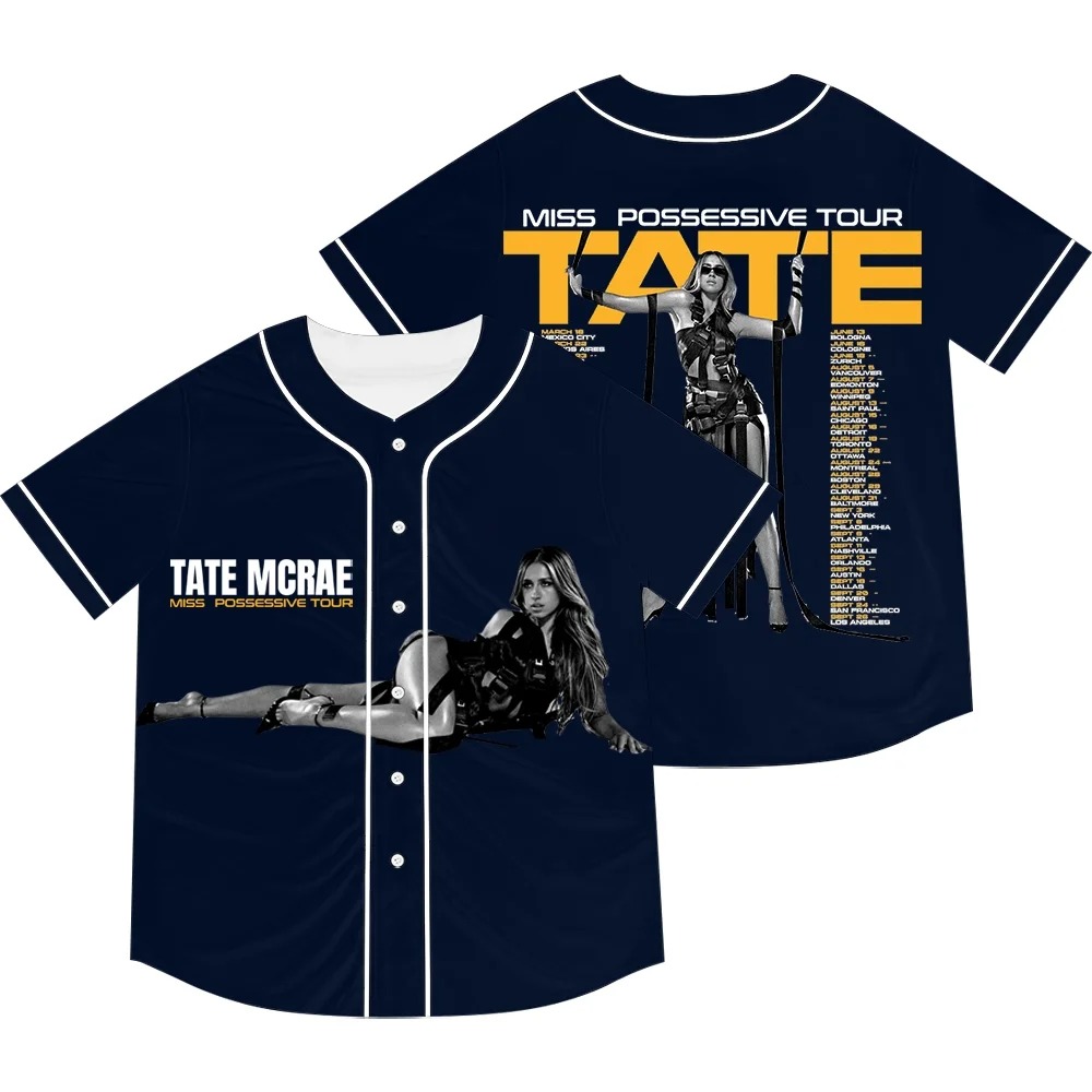 Custom Color Tate McRae Miss Possessive Tour Merch Baseball Jacket Tee Unisex Fashion Short Sleeve T-Shirts - Image 2