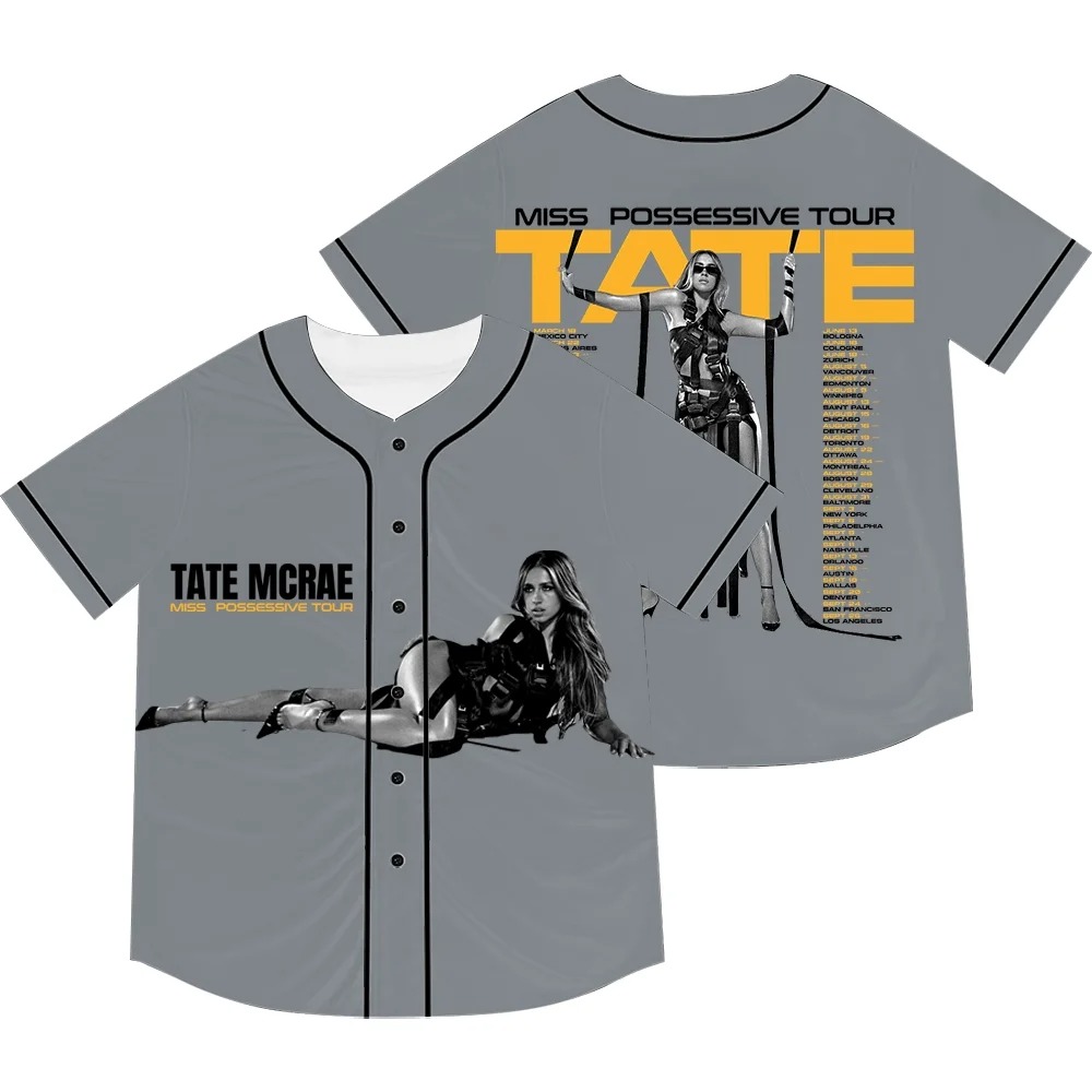 Custom Color Tate McRae Miss Possessive Tour Merch Baseball Jacket Tee Unisex Fashion Short Sleeve T-Shirts - Image 5