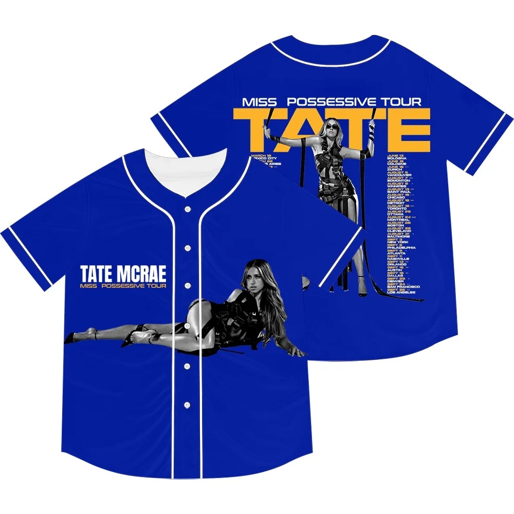 Custom Color Tate McRae Miss Possessive Tour Merch Baseball Jacket Tee Unisex Fashion Short Sleeve T-Shirts - Image 3