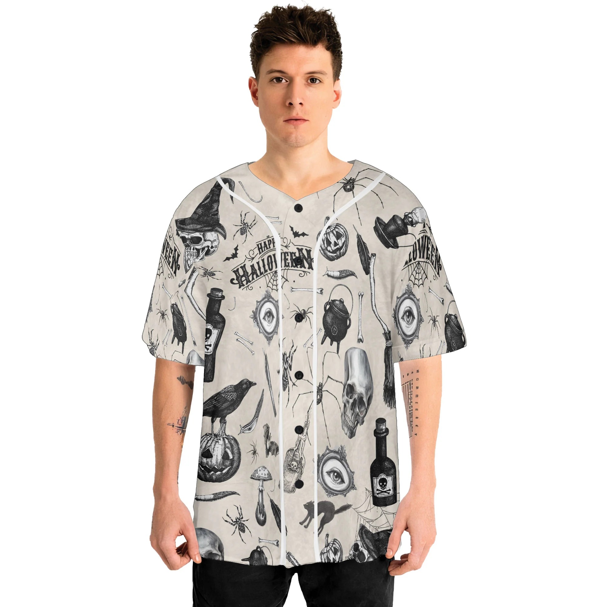 Funny Halloween Vintage Pattern Baseball Jersey - Image 2