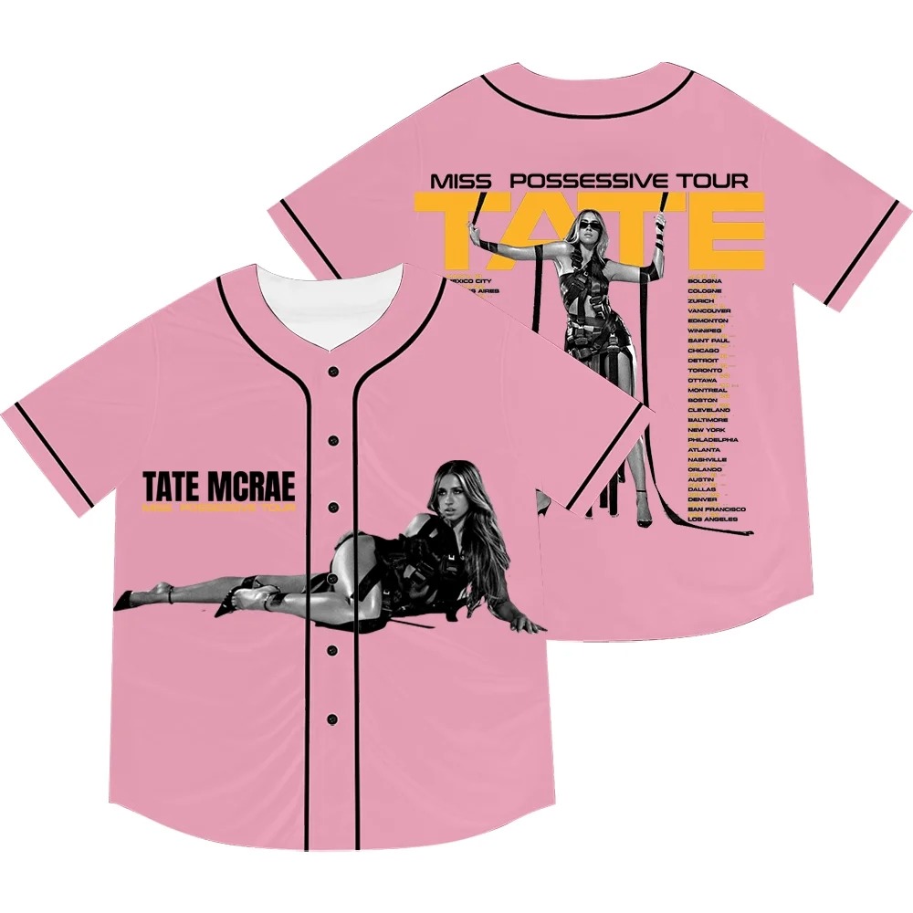 Custom Color Tate McRae Miss Possessive Tour Merch Baseball Jacket Tee Unisex Fashion Short Sleeve T-Shirts - Image 6