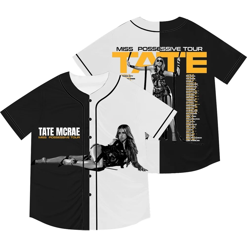 Custom Color Tate McRae Miss Possessive Tour Merch Baseball Jacket Tee Unisex Fashion Short Sleeve T-Shirts - Image 7