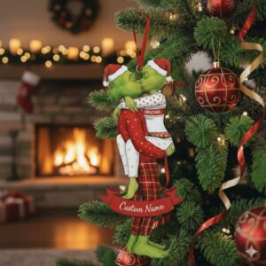 Personalized Grinch Couple Kissing Acrylic Ornament, Grinch Ornament, Couple Christmas Ornament, The Grinchmas Decor