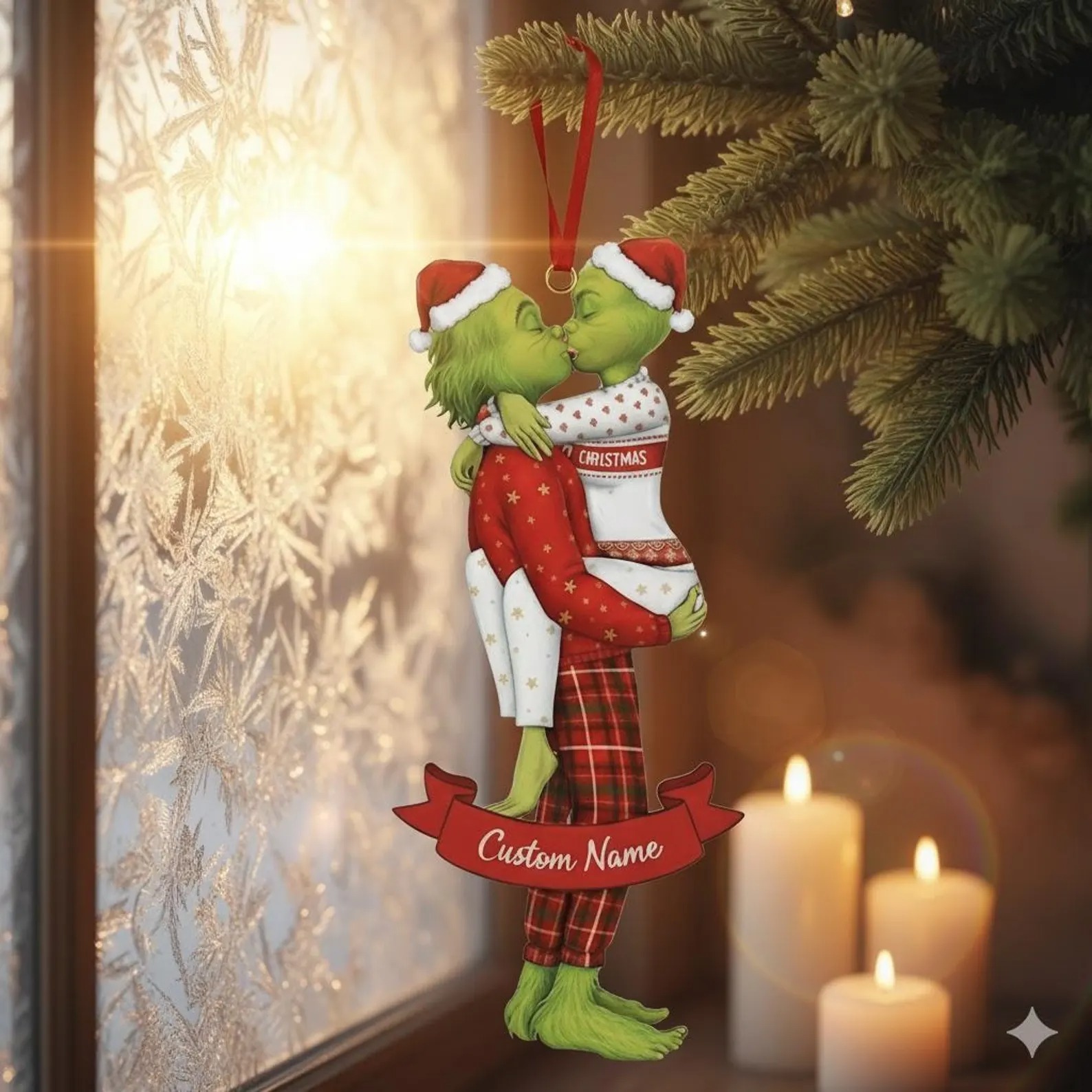 Personalized Grinch Couple Kissing Acrylic Ornament, Grinch Ornament, Couple Christmas Ornament, The Grinchmas Decor - Image 3