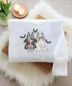 Blue Dog Embroidered Sweatshirt, Personalized Blue Ghost Embroidered Shirt, Spooky Fall Embroidery Shirt