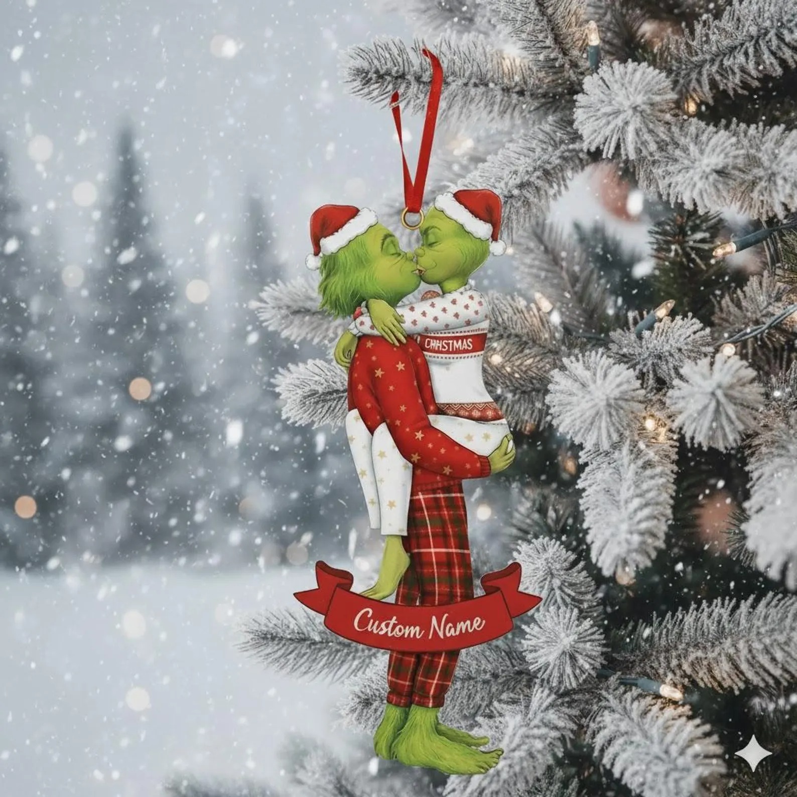 Personalized Grinch Couple Kissing Acrylic Ornament, Grinch Ornament, Couple Christmas Ornament, The Grinchmas Decor - Image 4