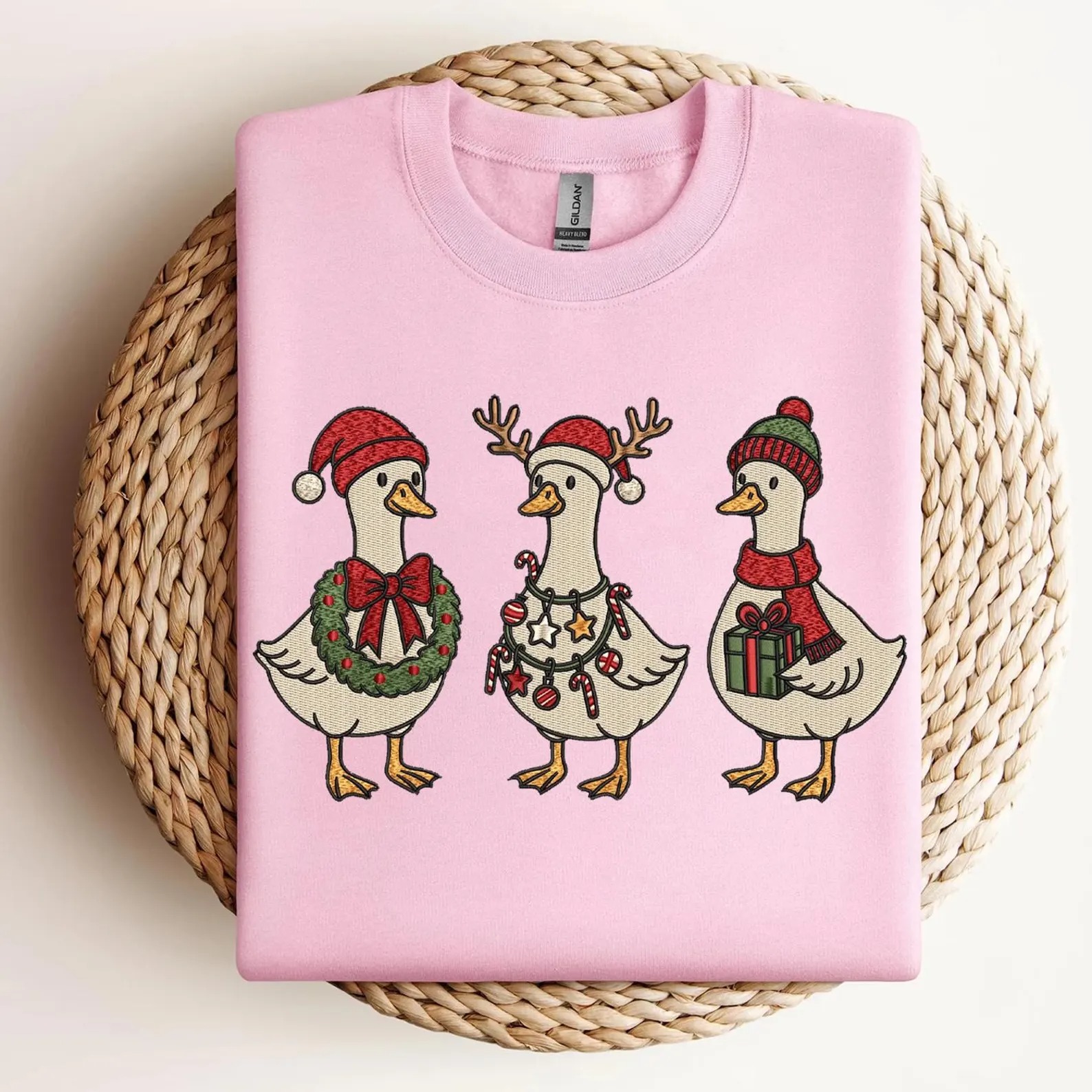 Embroidered Merry Christmas Goose Shirt, Goose With Santa Hat Embroidery Sweatshirt, Christmas Embroidered Holiday Crewneck - Image 5