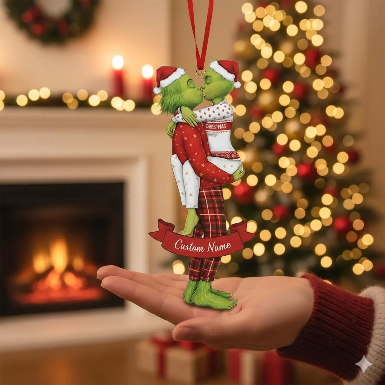 Personalized Grinch Couple Kissing Acrylic Ornament, Grinch Ornament, Couple Christmas Ornament, The Grinchmas Decor - Image 5