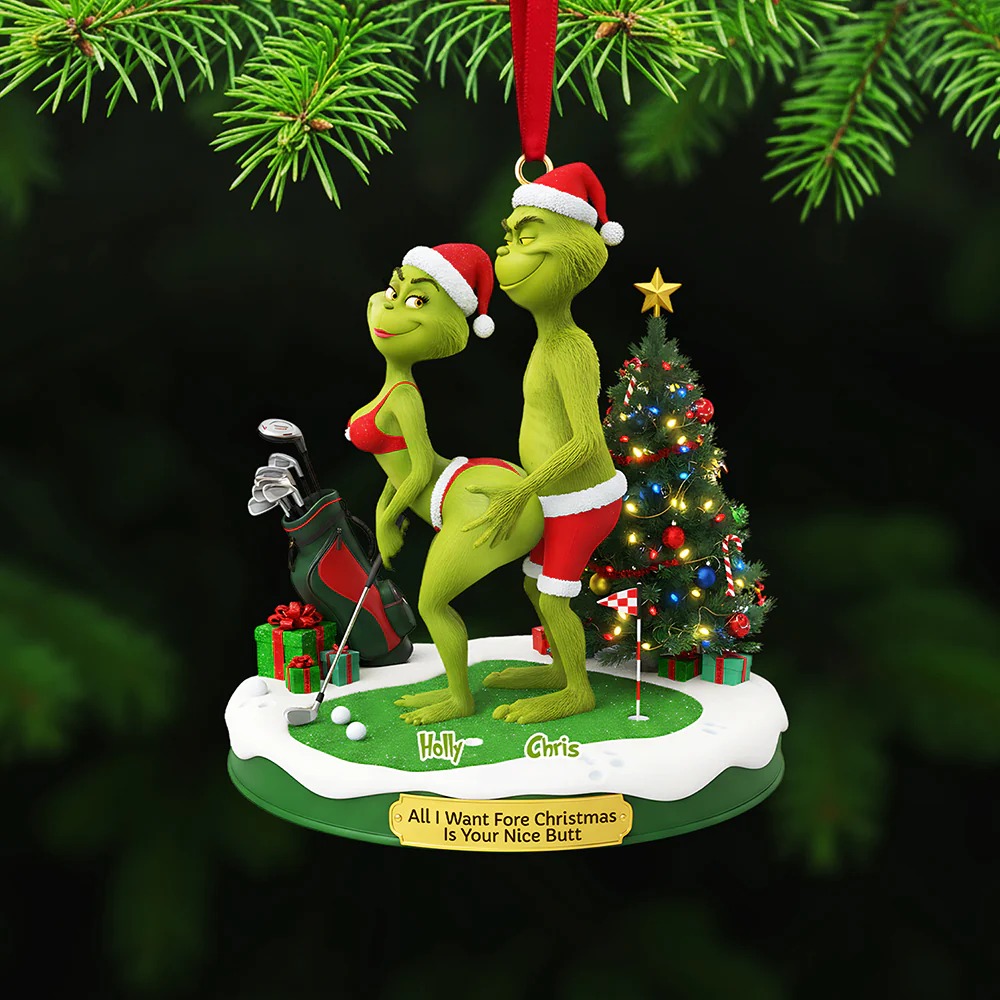 Personalized Grinch Christmas Ornament, Funny Green Monster Couple, Custom Holiday Tree Decoration, Christmas Ornament - Image 4