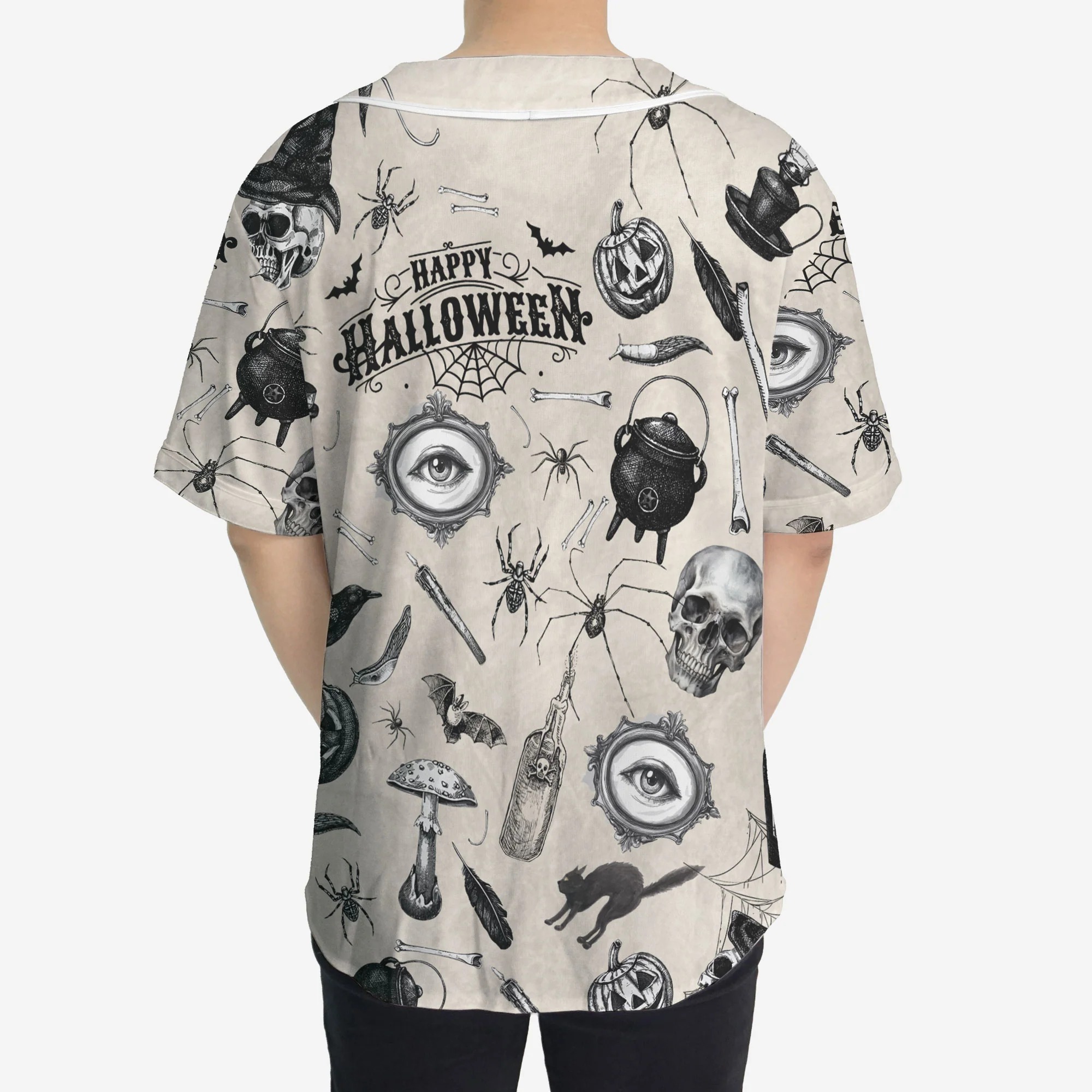 Funny Halloween Vintage Pattern Baseball Jersey - Image 3