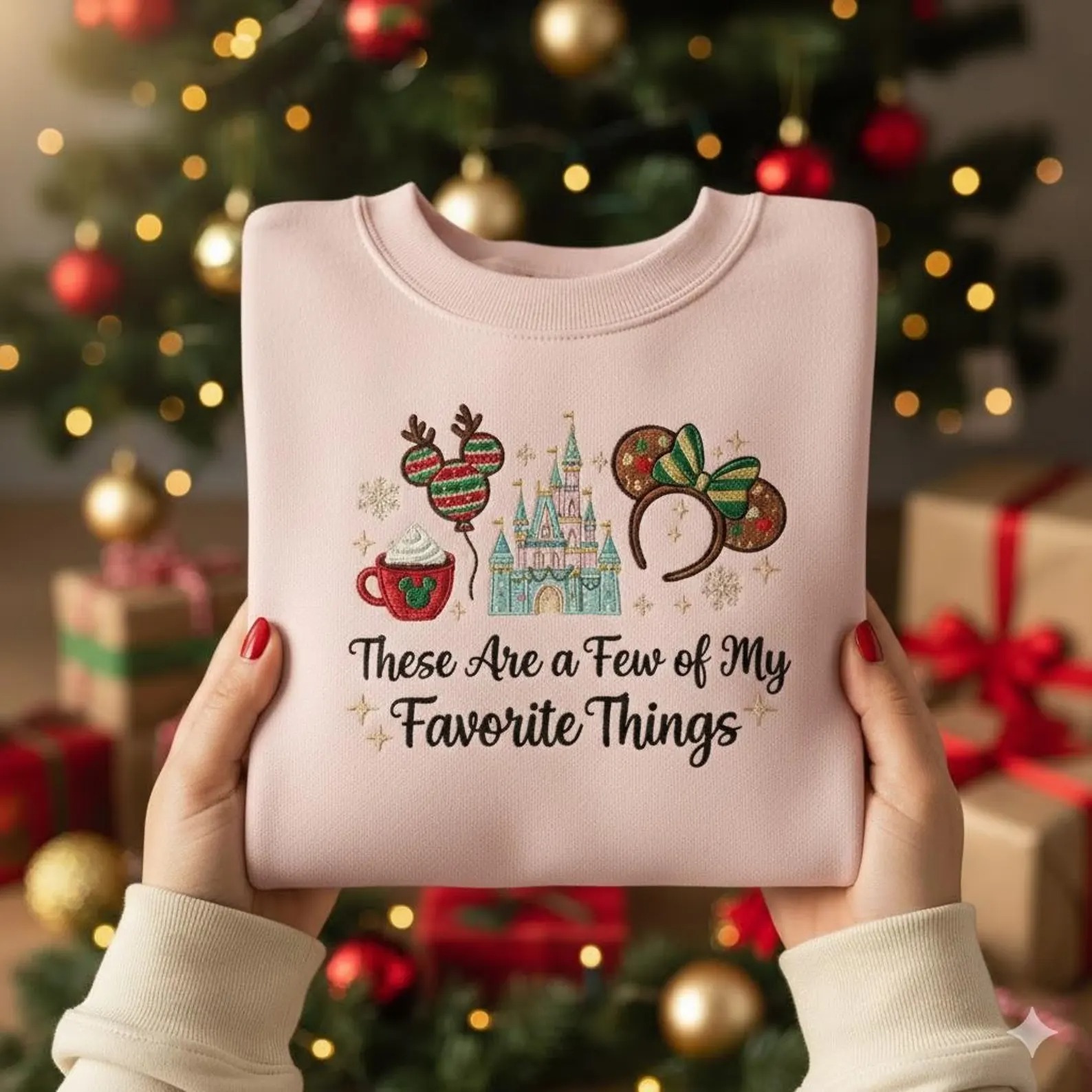Embroidered Disney Christmas Sweatshirt, These Are My Favorite Things Sweater, Magical Castle Holiday Shirt, Disneyland Christmas Shirt - Image 2