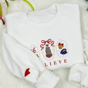 Christmas Embroidered Sweatshirt, Magic Train Movie Embroidered Sweatshirt, Belive Christmas Embroidered Sweatshirt